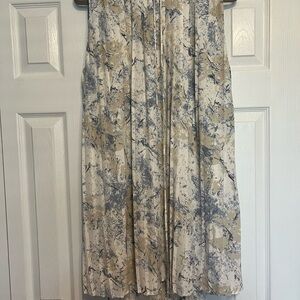 Abstract Print Midi Skirt in Blue and Beige